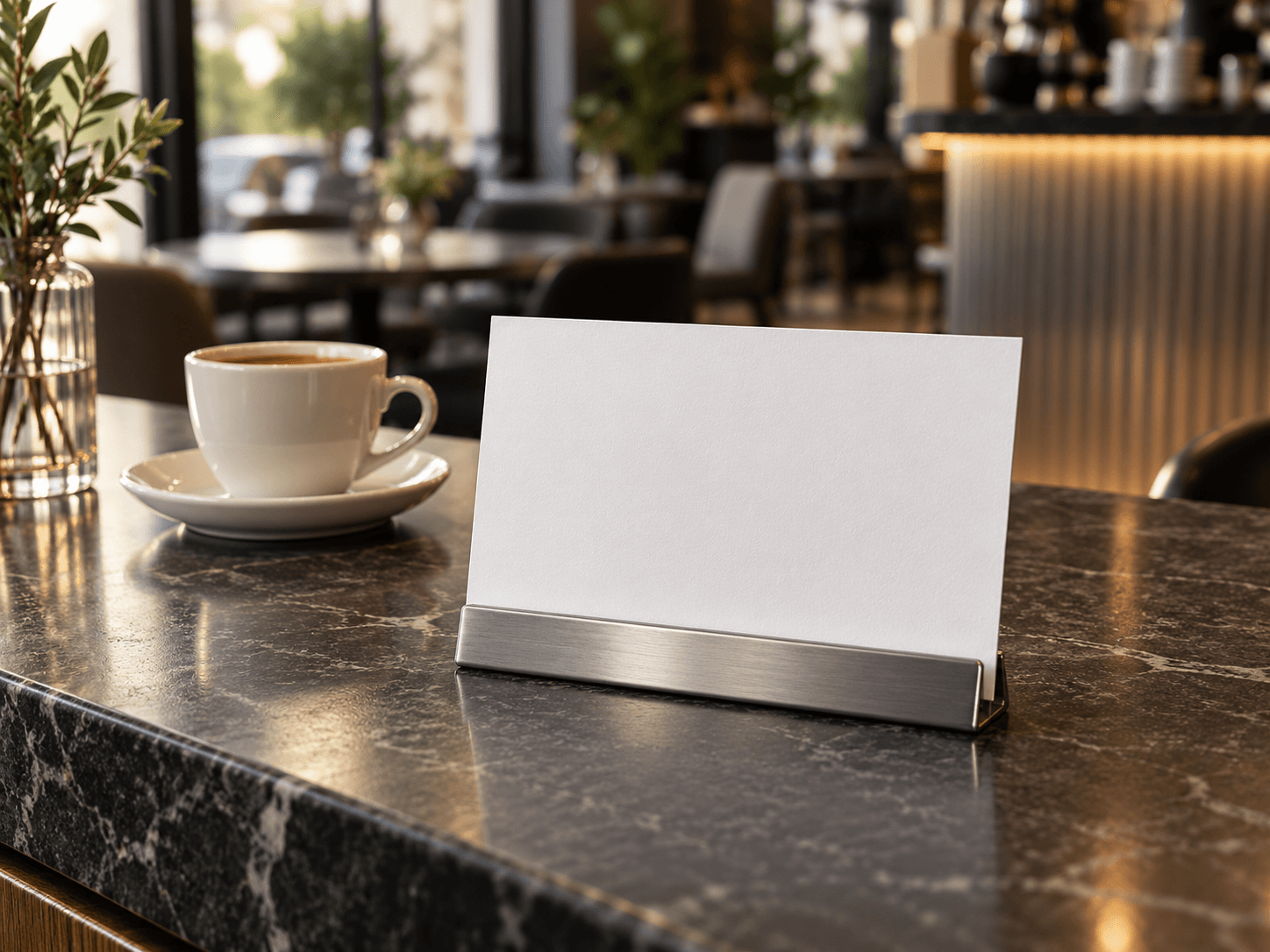 At a counter seat display concept with a blank card