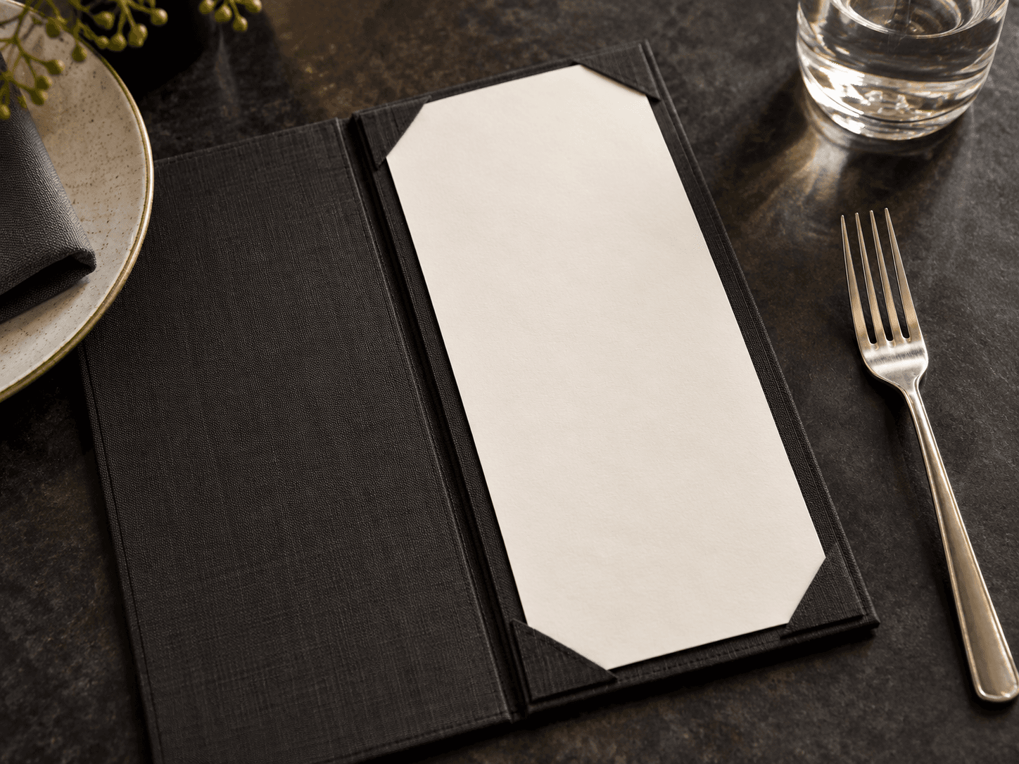 Inside the menu display concept with a blank card